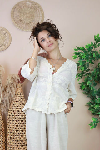 Embroidered button up blouse
