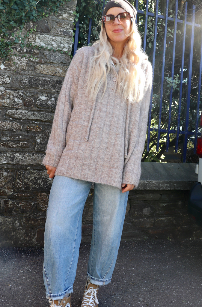 Taupe knit hoodie