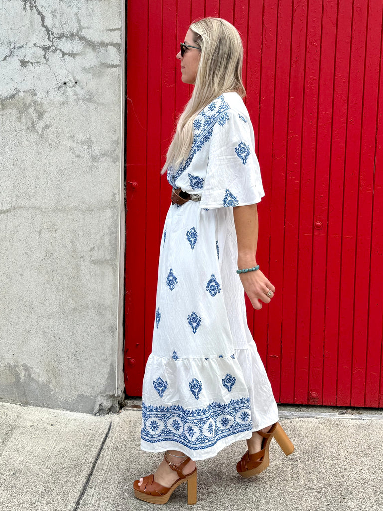 Floral embroidered border dress
