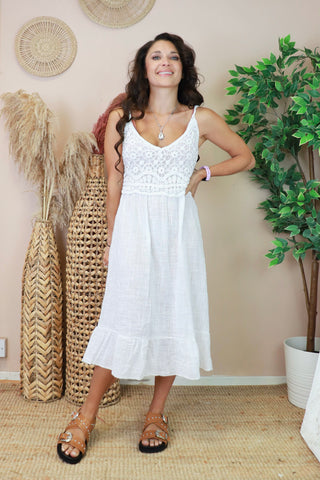 Crochet and cotton midi dress (White)