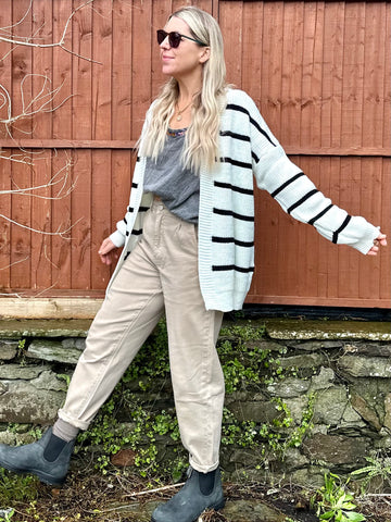 Black and white striped cardigan