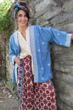 Diamond embroidered denim kimono