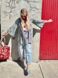 Coral border floral kimono