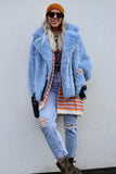 Fluffy periwinkle biker jacket