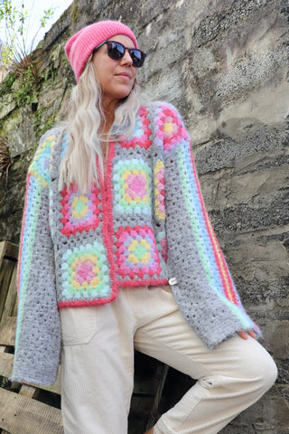 Granny square knit cardigan