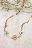 Multi disc gold necklace with turquoise stone (Gold)