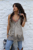 Silky lace trim cami (Taupe)