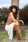 Knee high western fringe boots