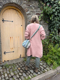 Light pink ruffle sleeve long cardigan