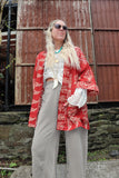 Floral printed red kimono