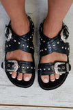 Studded buckle sandals (Black)