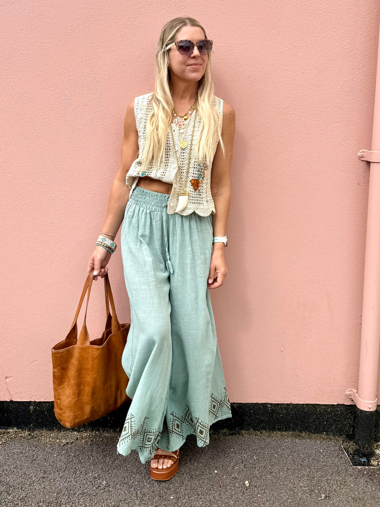 Diamond printed cotton trousers