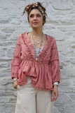 Pom pom detail tiered peach blouse
