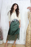 Lace end silky skirt (Khaki)