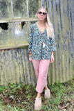 Blue floral peasant blouse