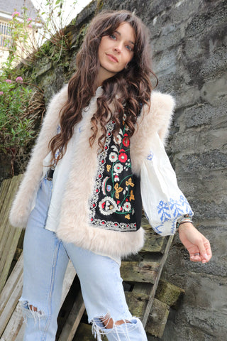 Embroidered fur lined gilet