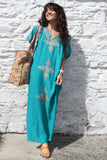 Teal dress with gold embroidery