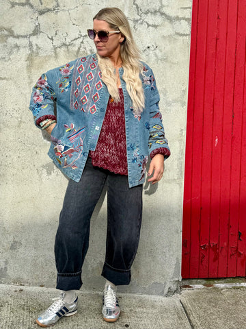 Embroidered embellished denim jacket