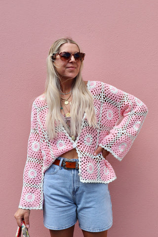 Pink crochet cardigan
