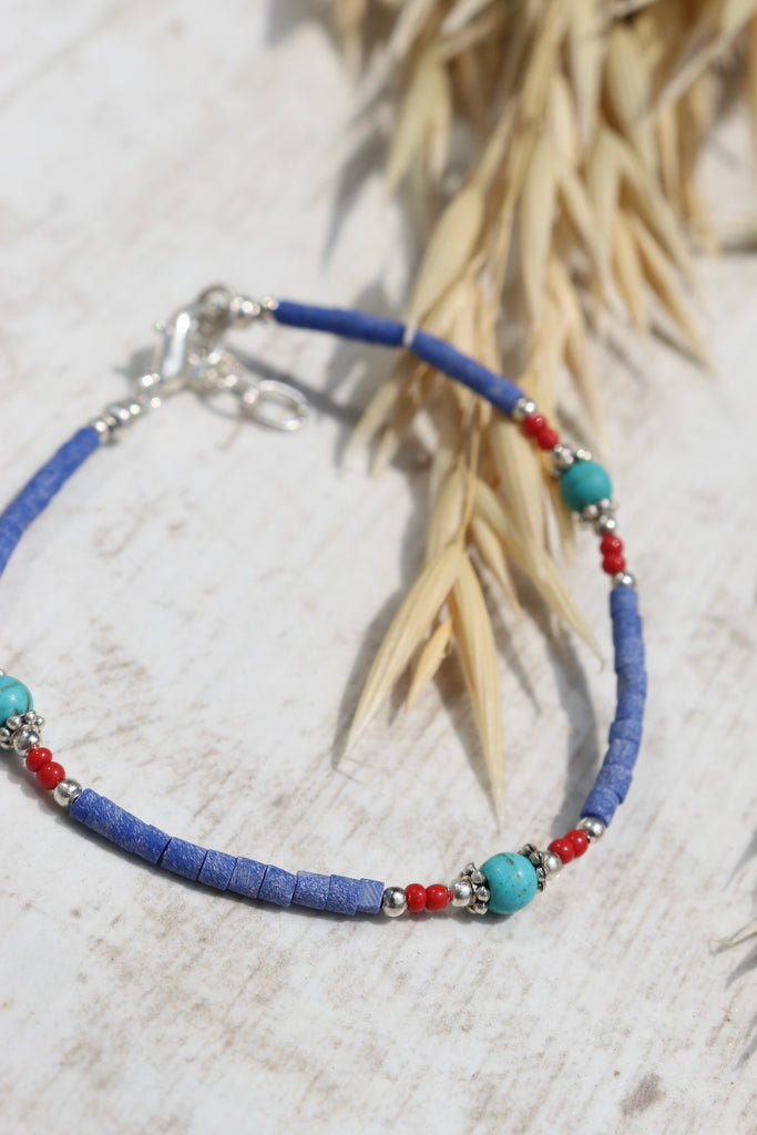 Turquoise and blue beaded bracelet