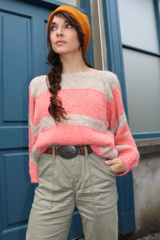 Beige and coral striped jumper