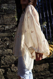 Embroidered silky peasant blouse