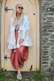Embroidered crochet trim tiered kimono