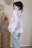 Pink crochet granny square cardigan