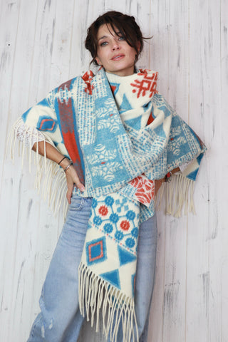 Geometric knit poncho scarf