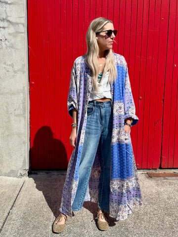 Floral border kimono dress