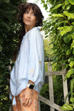 Floral embroidered peasant blouse (Light blue)