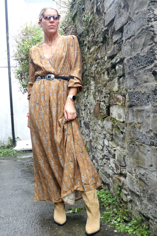 Ditsy floral tan dress