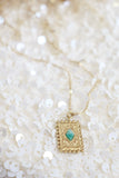 Aqua diamond stamp necklace (Gold)