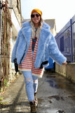 Fluffy periwinkle biker jacket