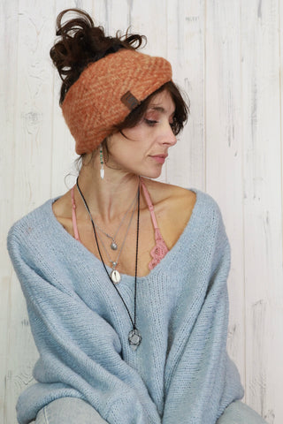 Chevron knit bow headband (rust)