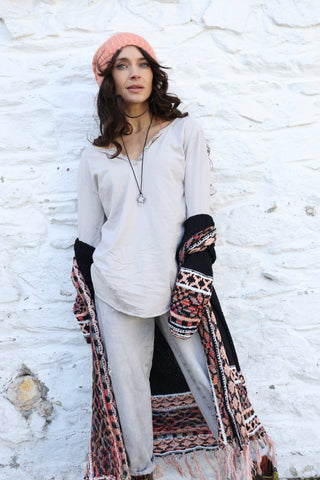 Button detail long sleeve tee (Cream)