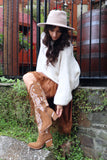 Embroidered western boots (Camel)