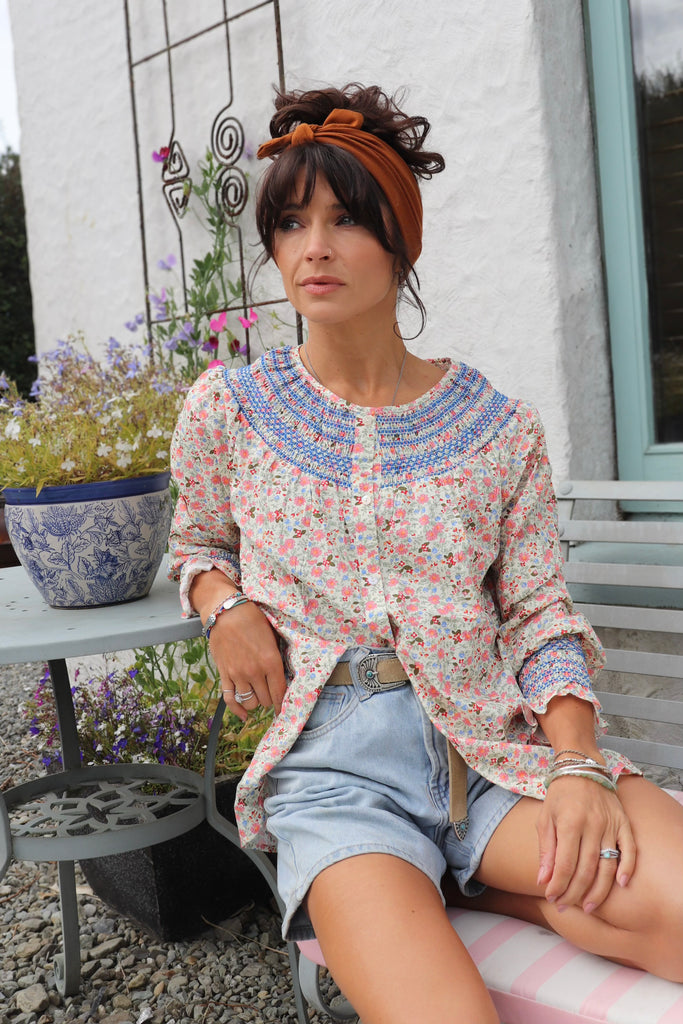 Ditsy floral frill trim blouse