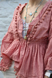 Pom pom detail tiered peach blouse