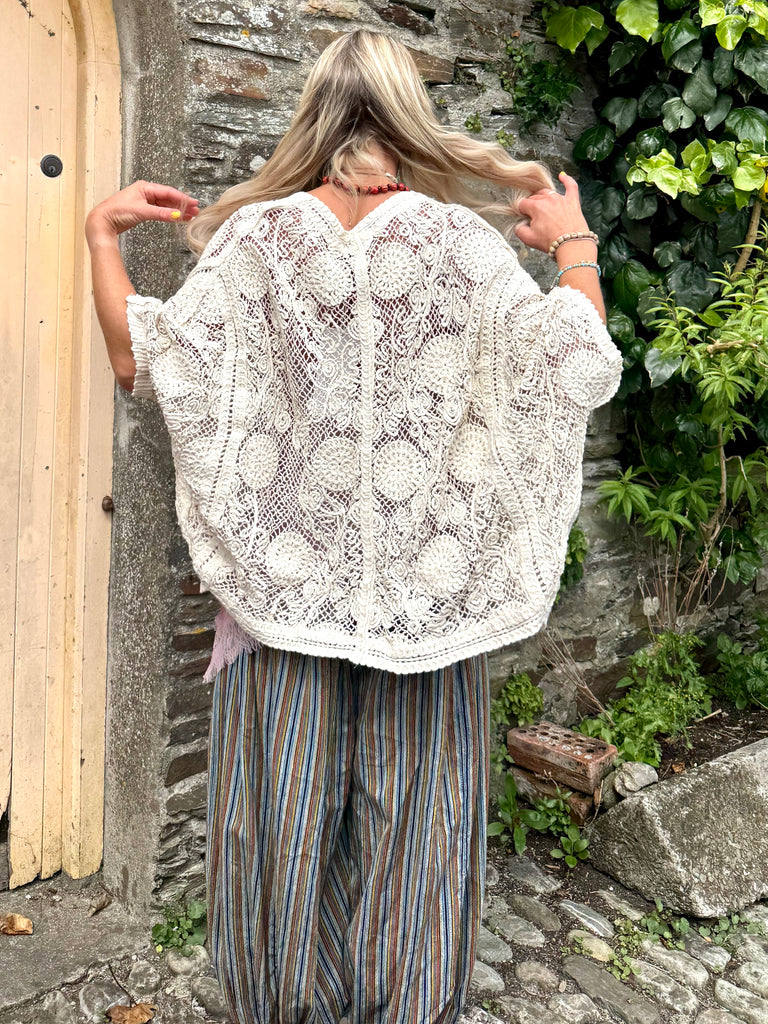 Floral embroidered crochet blouse