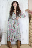 Faded floral sage green dress