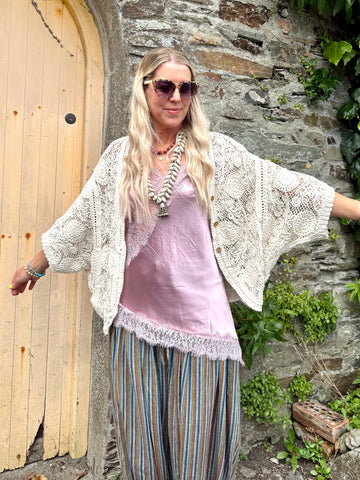 Floral embroidered crochet cardigan