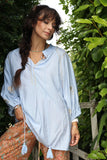 Floral embroidered peasant blouse (Light blue)