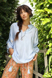 Floral embroidered peasant blouse (Light blue)