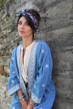 Green border floral silky scarf