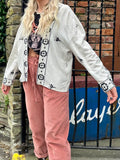 Black and white embroidered kimono