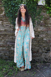 Aqua floral silk trousers