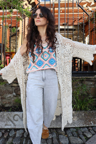 Floral crochet kimono