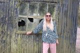 Blue floral peasant blouse