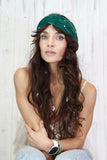 Velvet pearl headband (Khaki)